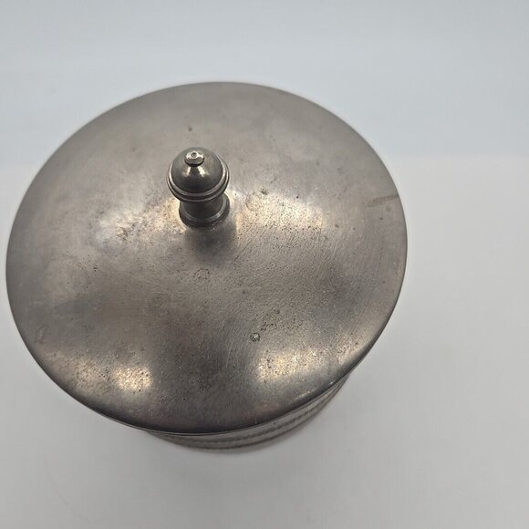 Vintage Silver Plated Tobacciana Round Metal Container 4.5 x 4 inch - Picture 3 of 9